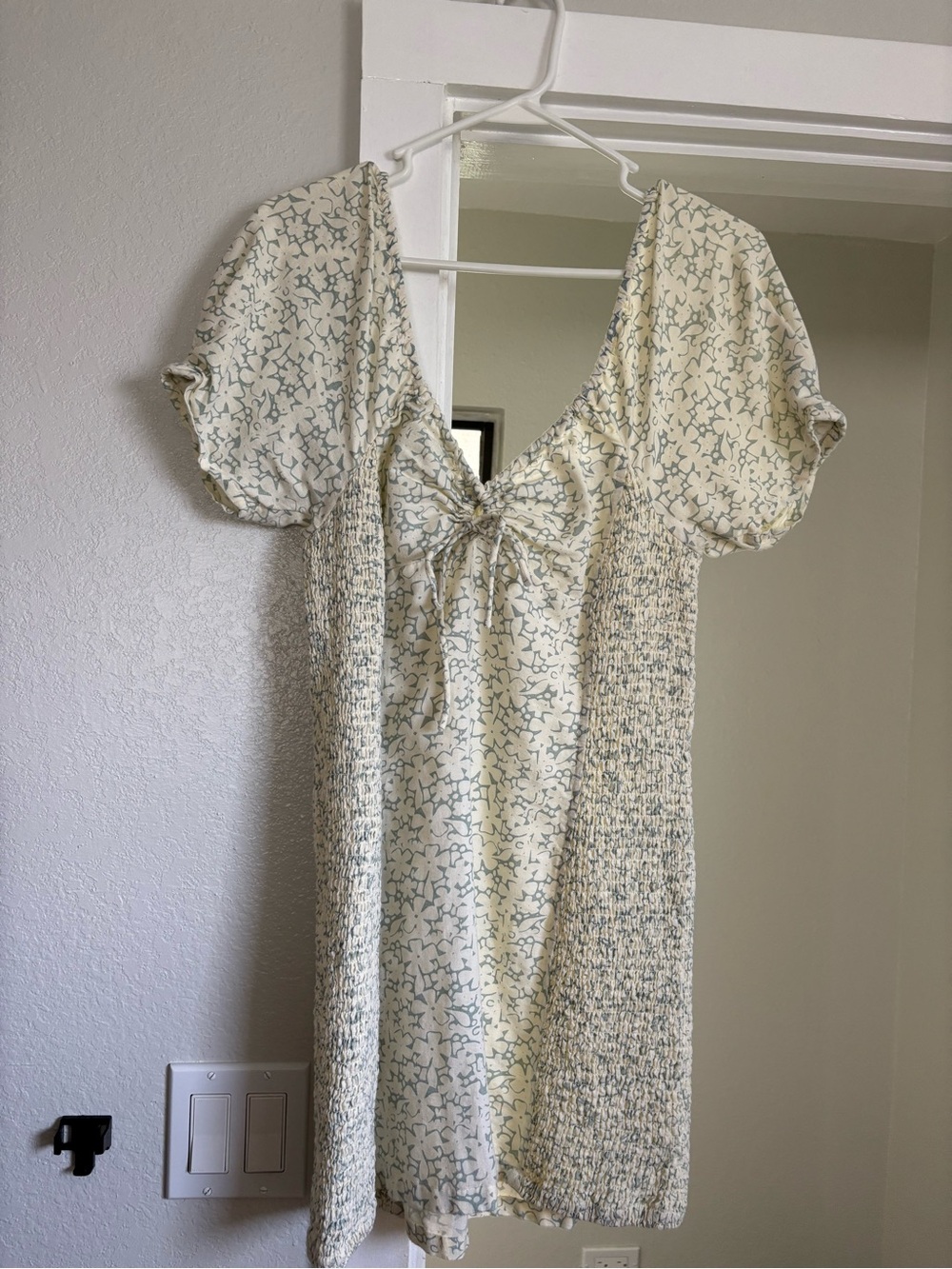 RVCA Cream Top with Light Blue Floral Print